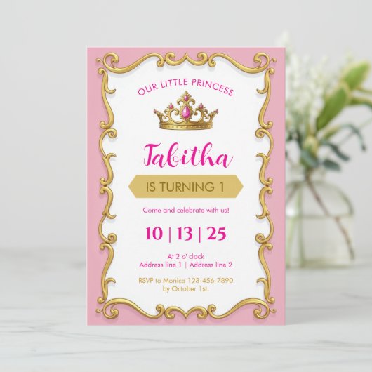 Editable Royal Ball Princess Birthday Invites 招待状 (スタンド正面)
