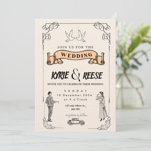 Editable Rustic Wedding Invitation Set & RSVP Bund 招待状 (スタンド正面)