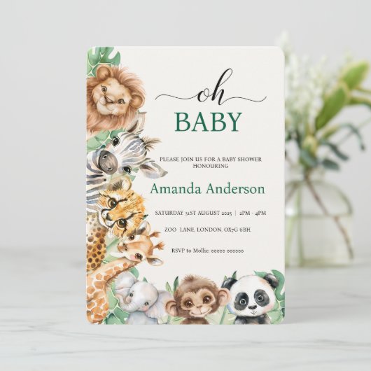 Editable Safari Baby Shower Invitation Template 招待状 (スタンド正面)