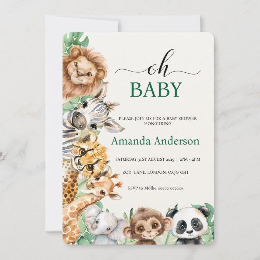 Editable Safari Baby Shower Invitation Template 招待状 (正面)