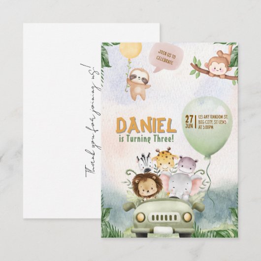 Editable Safari Birthday Invitation 招待状 (正面/裏面)