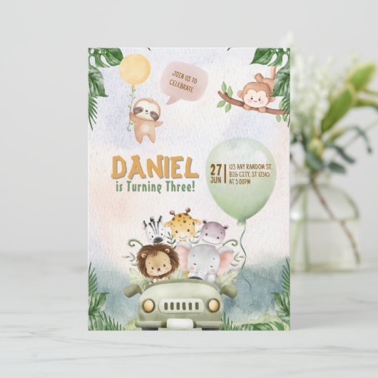 Editable Safari Birthday Invitation 招待状 (スタンド正面)