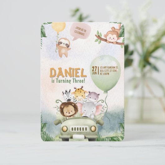 Editable Safari Birthday Invitation 招待状 (スタンド正面)