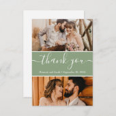 Editable Sage Greenの結婚写真ありがとう サンキューカード (正面/裏面)