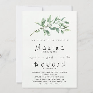 Editable Sage Green Botanical Wedding Invitation 招待状