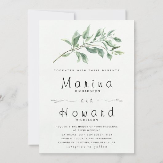 Editable Sage Green Botanical Wedding Invitation  招待状 (正面)