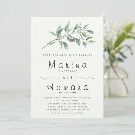 Editable Sage Green Botanical Wedding Invitation  招待状 (スタンド正面)