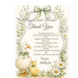 Editable Sage Green Floral vintage duck theme サンキューカード