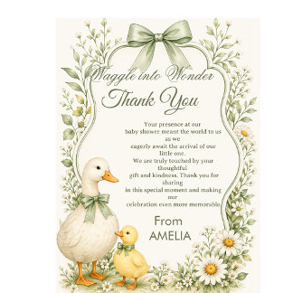 Editable Sage Green Floral vintage duck theme サンキューカード