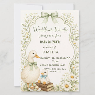 Editable Sage Green Floral vintage duck theme 招待状