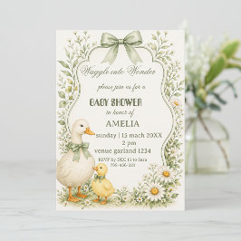 Editable Sage Green Floral vintage duck theme 招待状