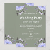 Editable Sage Green Floral Wedding Invitation 招待状 (正面/裏面)