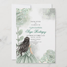 Editable Sage Green Quinceaneraへの招待 招待状