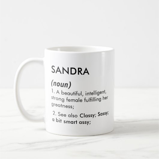 Editable Sandra name definition, custom name コーヒーマグカップ (左)