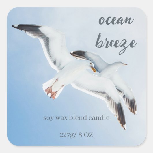 Editable Sea Gulls Ocean Breeze Product スクエアシール (正面)