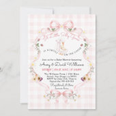 Editable Silly Goose Baby Shower Pink Bow 招待状 (正面)