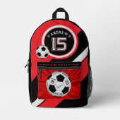 Editable Soccer Ball Modern Red Milestone プリントバックパック (正面)