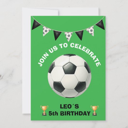 Editable Soccer Birthday Invitation – Boys Footbal 招待状 (正面)