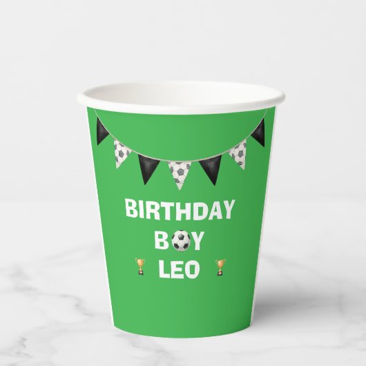 Editable Soccer Birthday Paper Cups  - Custom Name 紙コップ (正面)