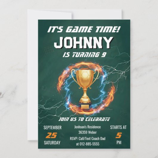 Editable Soccer Birthday Party Invitation 招待状 (正面)