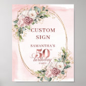 Editable Soft Pastel Pink 50th Birthday 8x10 Sign ポスター (正面)