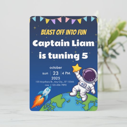 Editable Space Explorer Birthday Invite 招待状 (スタンド正面)