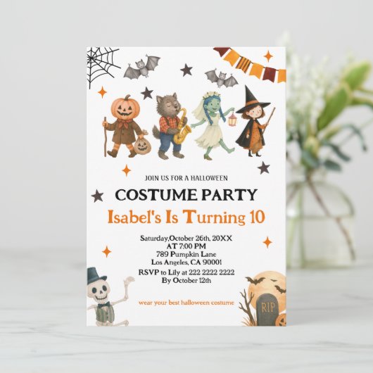 Editable Spooktacular Costume Party Halloween 招待状 (スタンド正面)