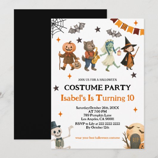 Editable Spooktacular Costume Party Halloween 招待状 (正面/裏面)