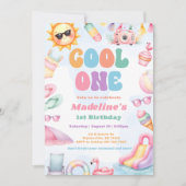 Editable Summer Cool One 1st Birthday Party  招待状 (正面)