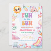 Editable Summer Fun In The Sun Birthday Party  招待状 (正面)