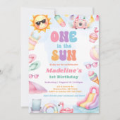 Editable Summer One In The Sun Birthday Party  招待状 (正面)