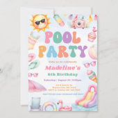 Editable Summer Pool Party Birthday Party 招待状 (正面)