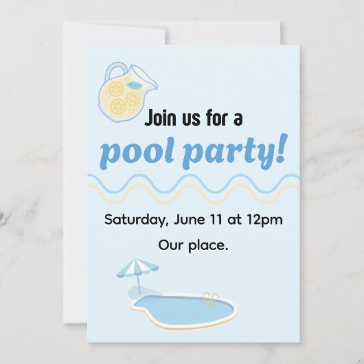 Editable summer pool party invite 招待状 (正面)