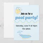 Editable summer pool party invite 招待状 (正面/裏面)