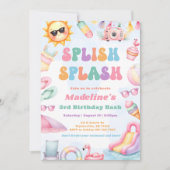 Editable Summer Splish Splash 3rd Birthday Party  招待状 (正面)