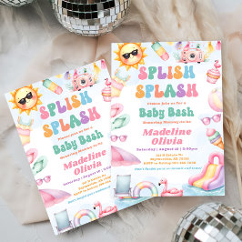 Editable Summer Splish Splash Baby Shower Party  招待状