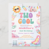 Editable Summer Two Cool 2nd Birthday Party  招待状 (正面)