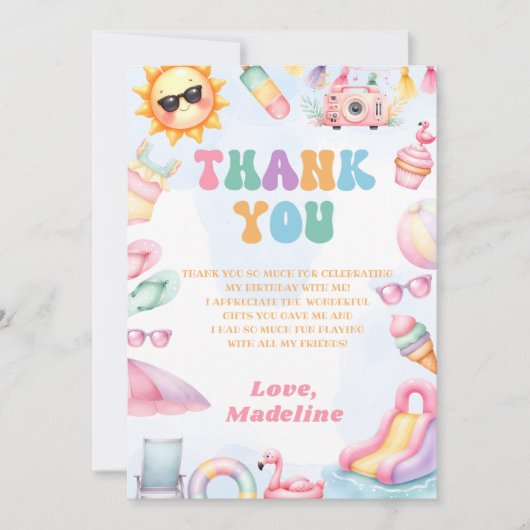 Editable Summer Waterslide Birthday Party サンキューカード (正面)