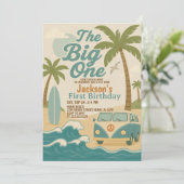 Editable Surf's Up Boy 1st Birthday招待状 招待状 (スタンド正面)