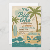 Editable Surf's Up Boy 1st Birthday招待状 招待状 (正面/裏面)