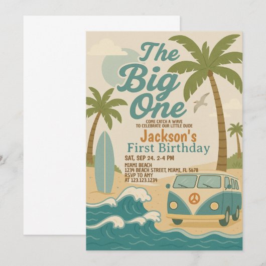 Editable Surf's Up Boy 1st Birthday招待状 招待状 (正面/裏面)