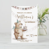 Editable Teddy Bear First Birthday Invitation  招待状 (スタンド正面)