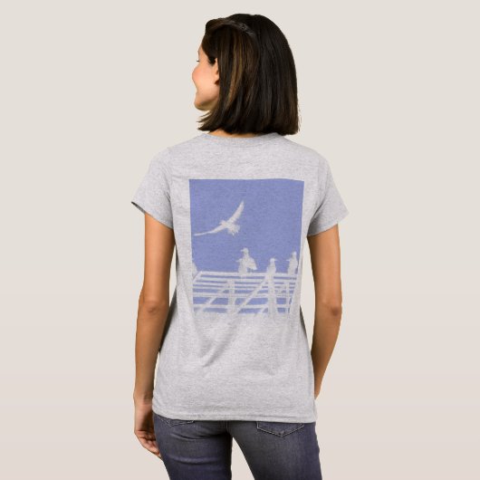 Editable Text Cute Seagulls Art Print Front & Back Tシャツ (裏面フル)