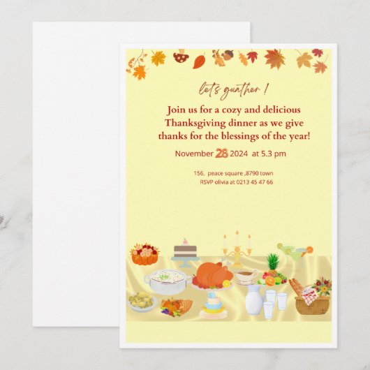 editable thanksgiving dinner invitation card with  招待状 (正面/裏面)