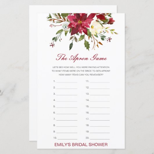 Editable The Apron Game Bridal Shower Game (正面/裏面)
