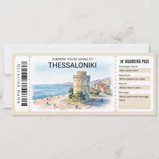 Editable Thessaloniki Trip Boarding Pass Ticket 招待状 (正面)