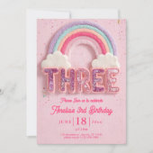 Editable Third Birthday Invitation, Pink colorful  招待状 (正面)
