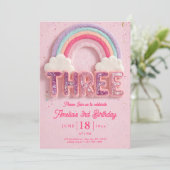 Editable Third Birthday Invitation, Pink colorful  招待状 (スタンド正面)