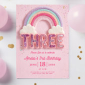 Editable Third Birthday Invitation, Pink colorful  招待状