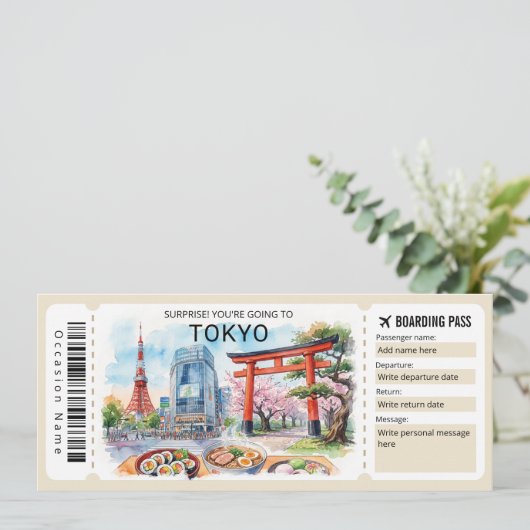 Editable Tokyo Trip Boarding Pass Ticket 招待状 (スタンド正面)